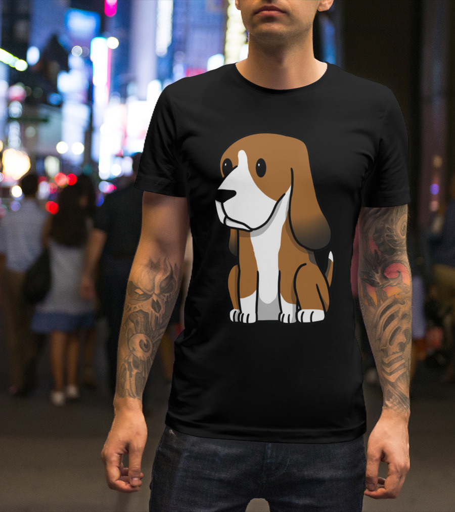 Basset Hound Cute Cartoon Brown And White Dog Sitting T-Shirt