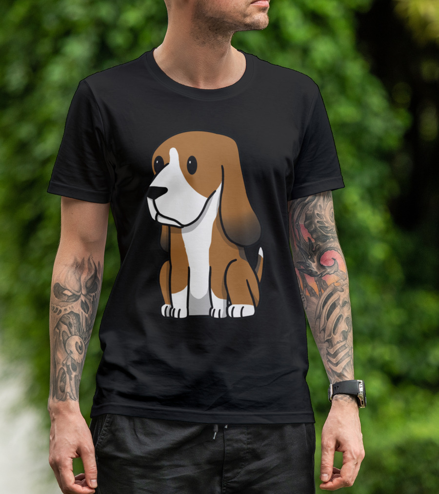 Basset Hound Cute Cartoon Brown And White Dog Sitting T-Shirt