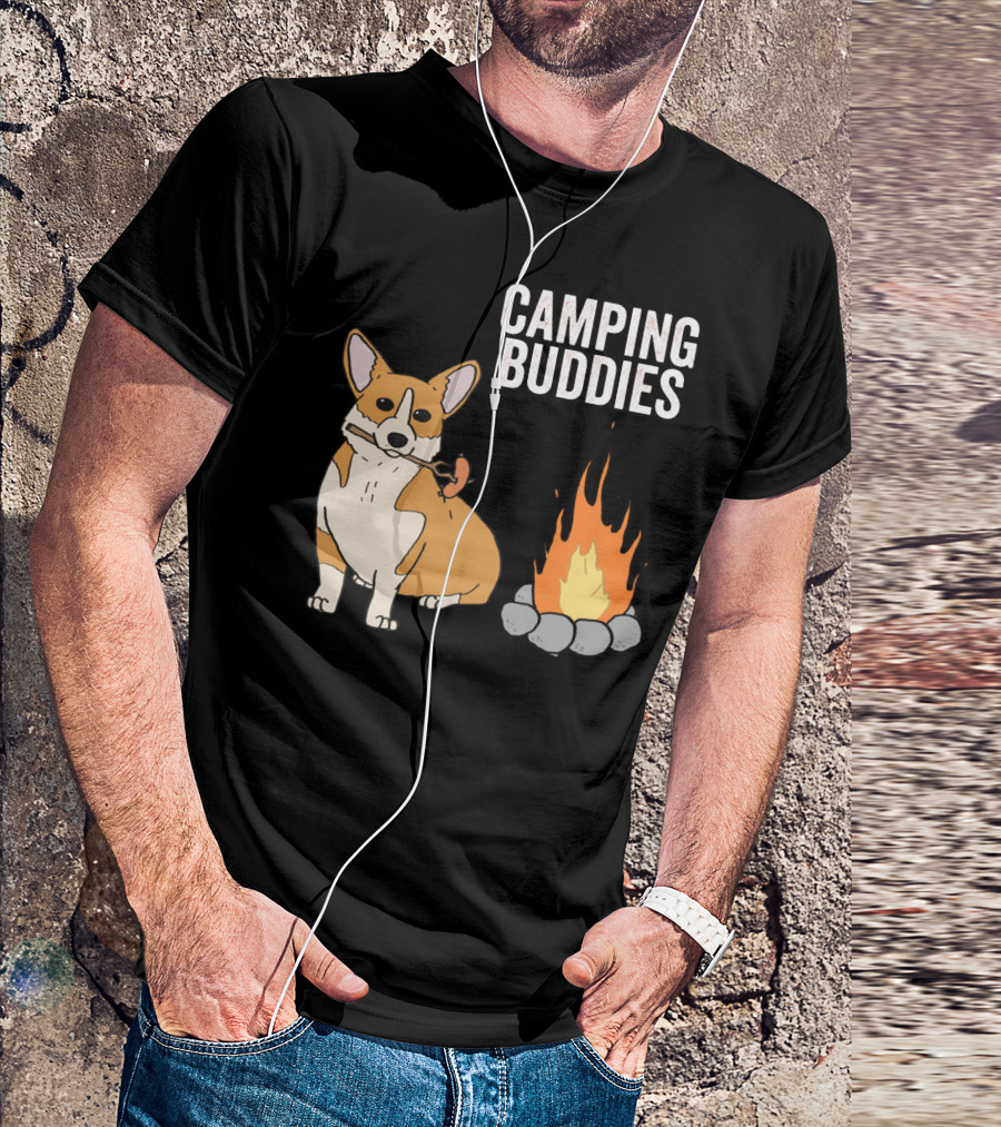 Corgi Roasting Marshmallow By Campfire - Camping Buddies Adventure T-Shirt