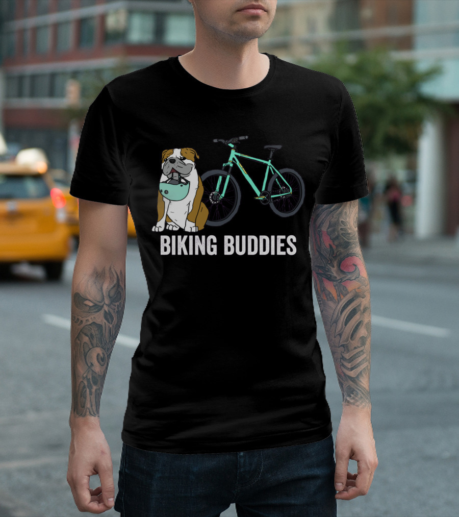 Biking Buddies Bulldog with Helmet and Bicycle T-Shirt