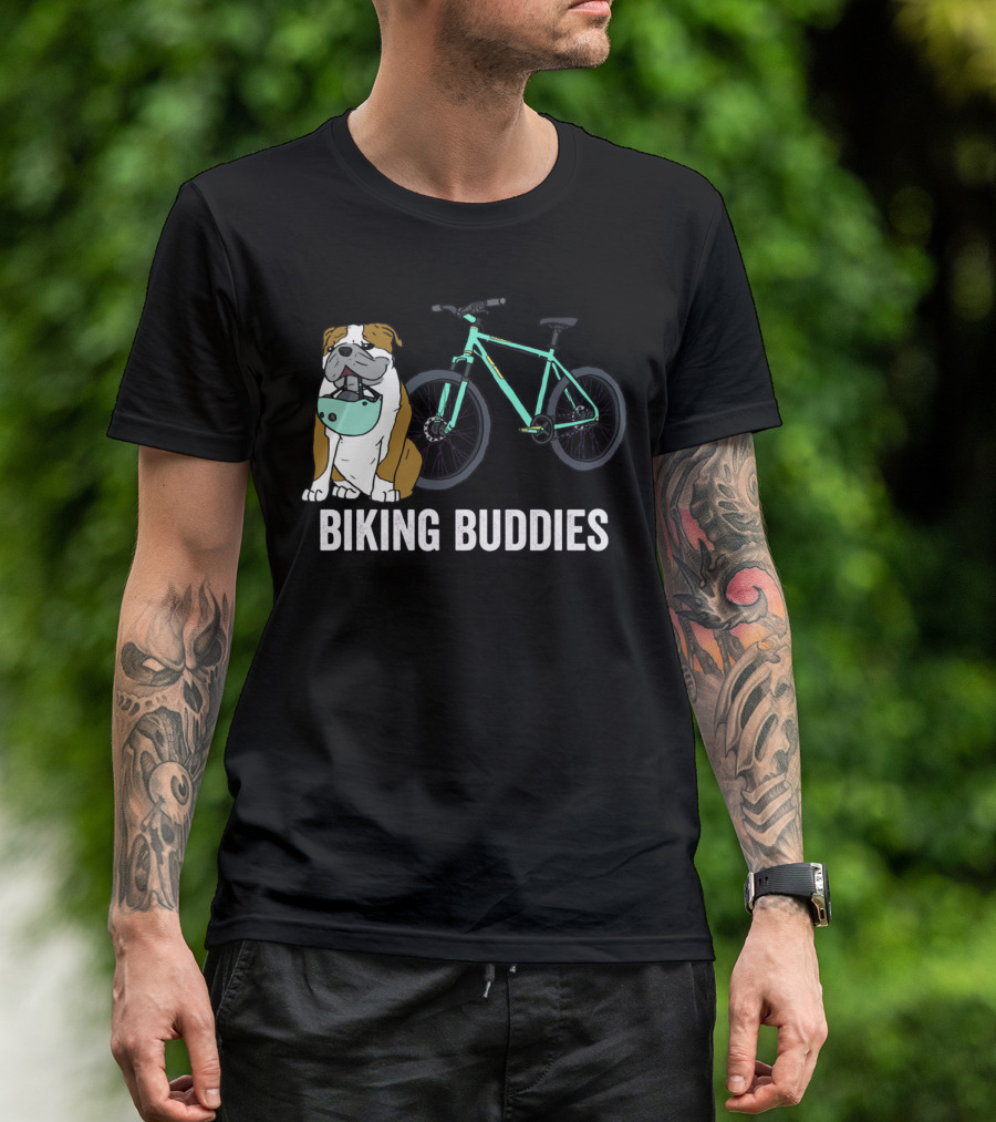 Biking Buddies Bulldog With Helmet And Bicycle T-Shirt