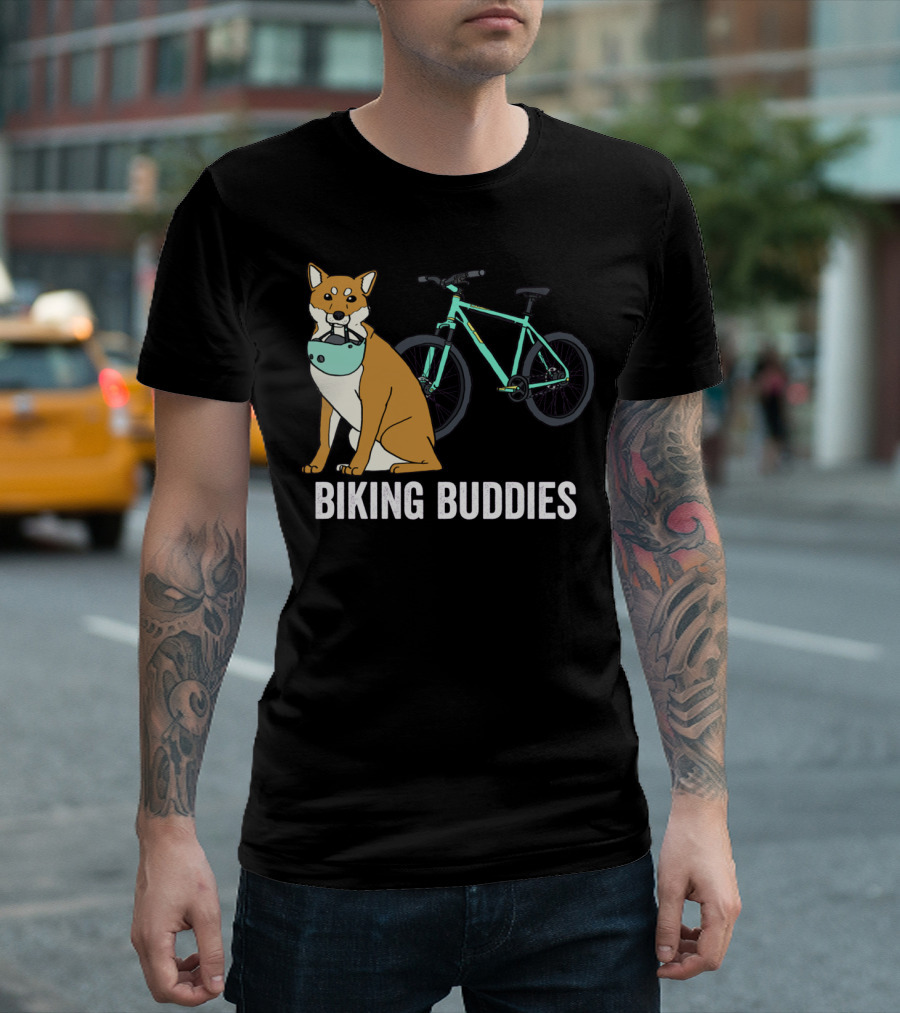 Shiba Inu with Bike Companion Biking Buddies Adventure T-Shirt
