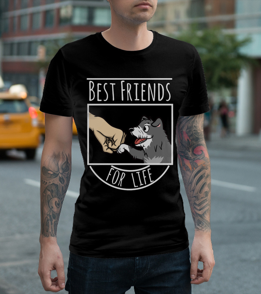 Best Friends For Life Schnauzer Dog Fist Bump Drawing T-Shirt