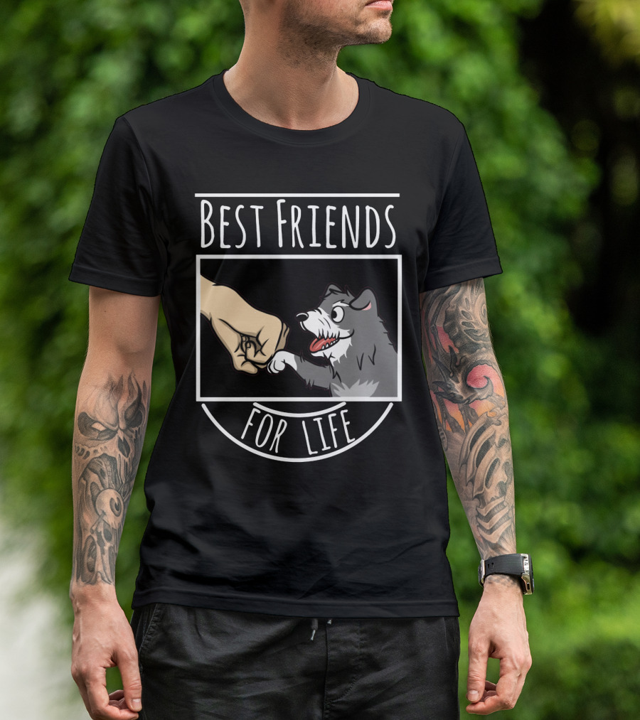 Best Friends For Life Schnauzer Dog Fist Bump Drawing T-Shirt