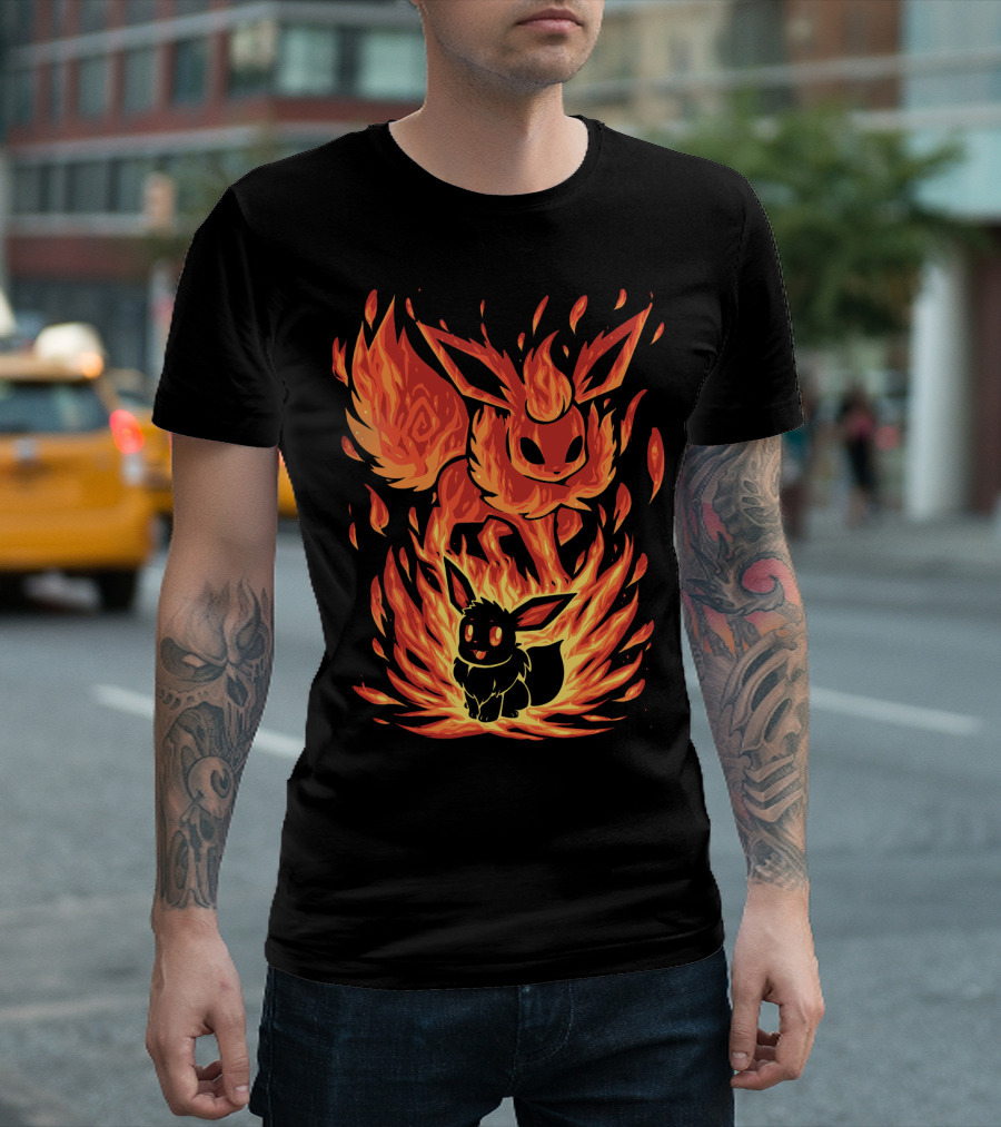 Eevee to Flareon Evolution Fire Transformation Pokemon T-Shirt