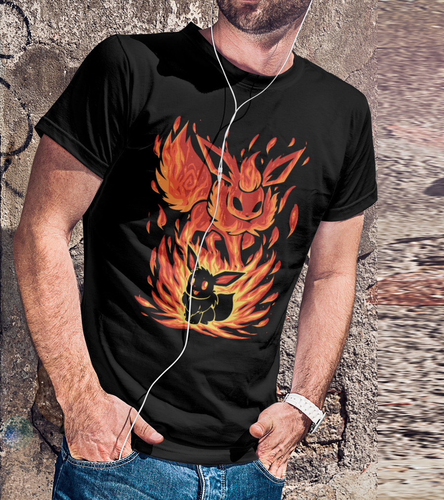 Eevee To Flareon Evolution Fire Transformation Pokemon T-Shirt