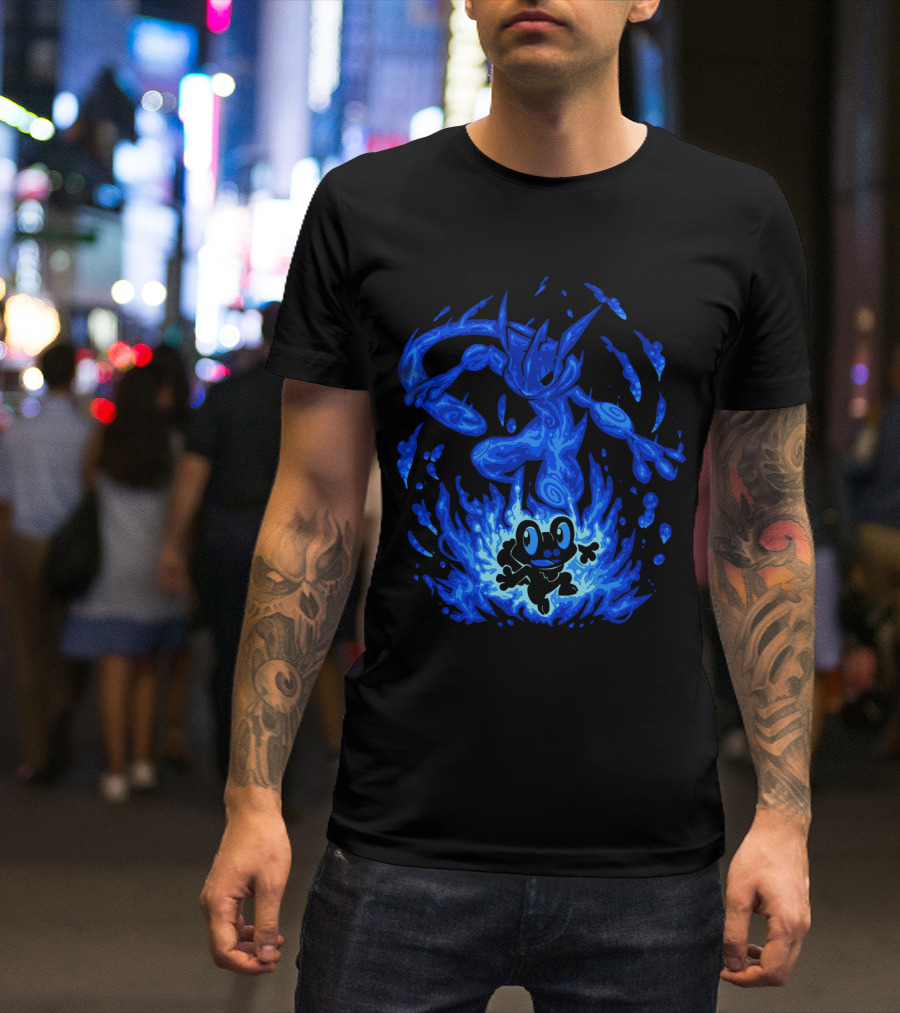 EVOLUTION POKEMON GRENINJA FROAKIE BLUE FLAMES T-Shirt