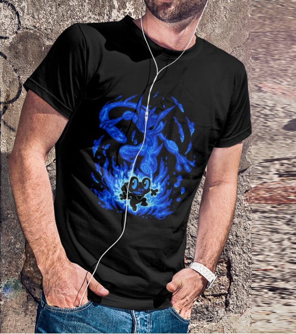 EVOLUTION POKEMON GRENINJA FROAKIE BLUE FLAMES T-Shirt