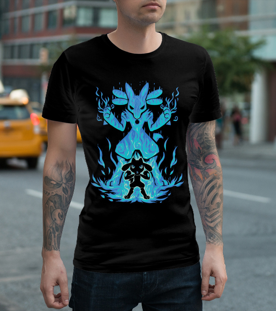 EVOLUTION POKEMON LUCARIO RIOLU AURA FLAMES T-Shirt