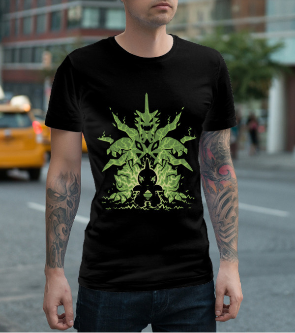 EVOLUTION POKEMON MEGA TYRANITAR LARVITAR LIGHTNING TRANSFORMATION T-Shirt