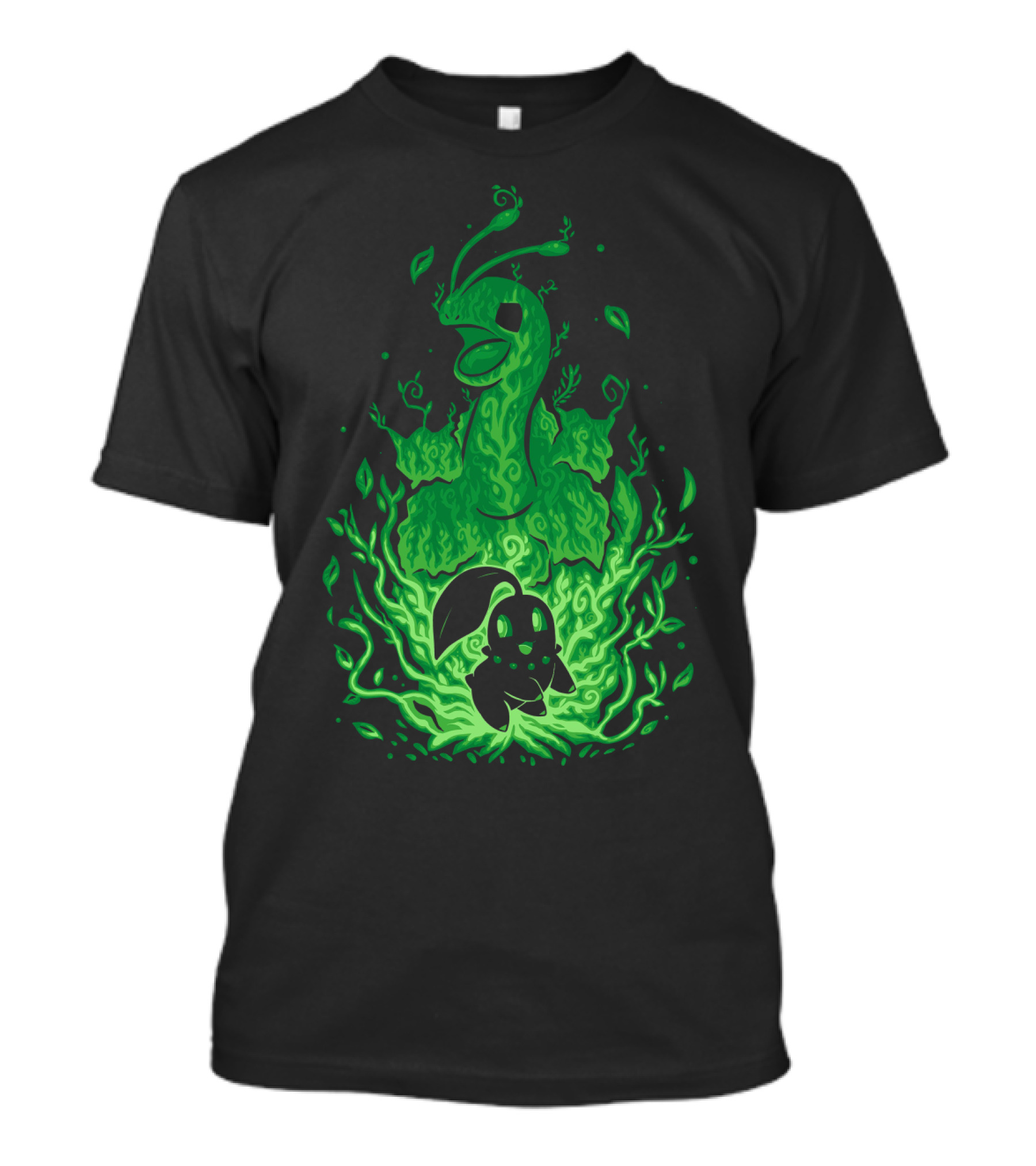 EVOLUTION POKEMON MEGANIUM CHIKORITA GLOWING GREEN T-Shirt