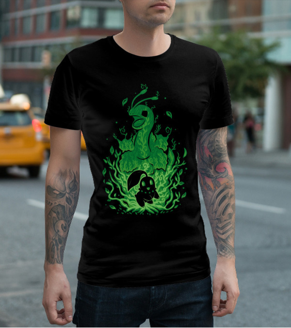 EVOLUTION POKEMON MEGANIUM CHIKORITA GLOWING GREEN T-Shirt
