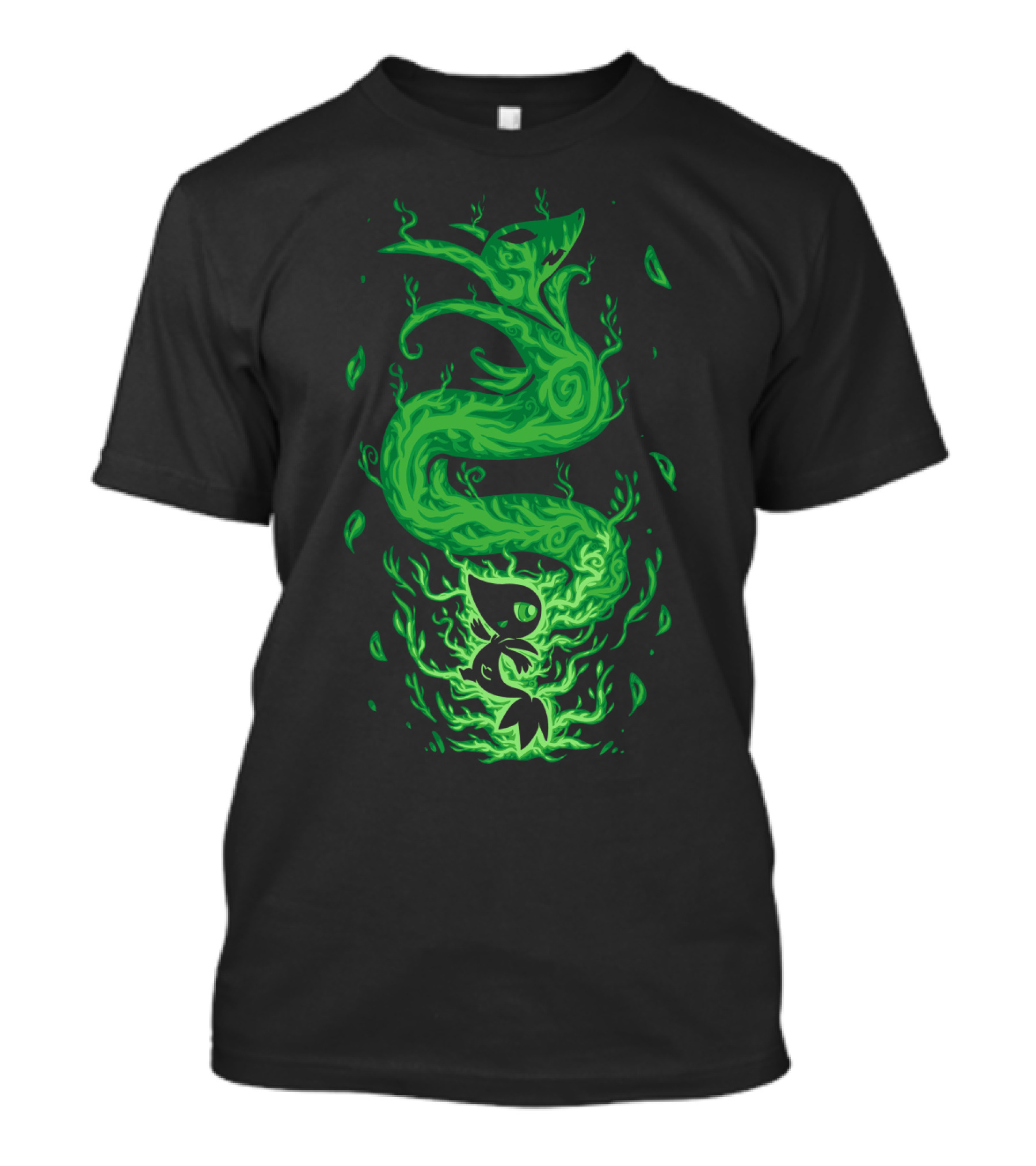 EVOLUTION POKEMON SERPERIOR COILED GREEN FLAMES WITH LEAVES T-Shirt
