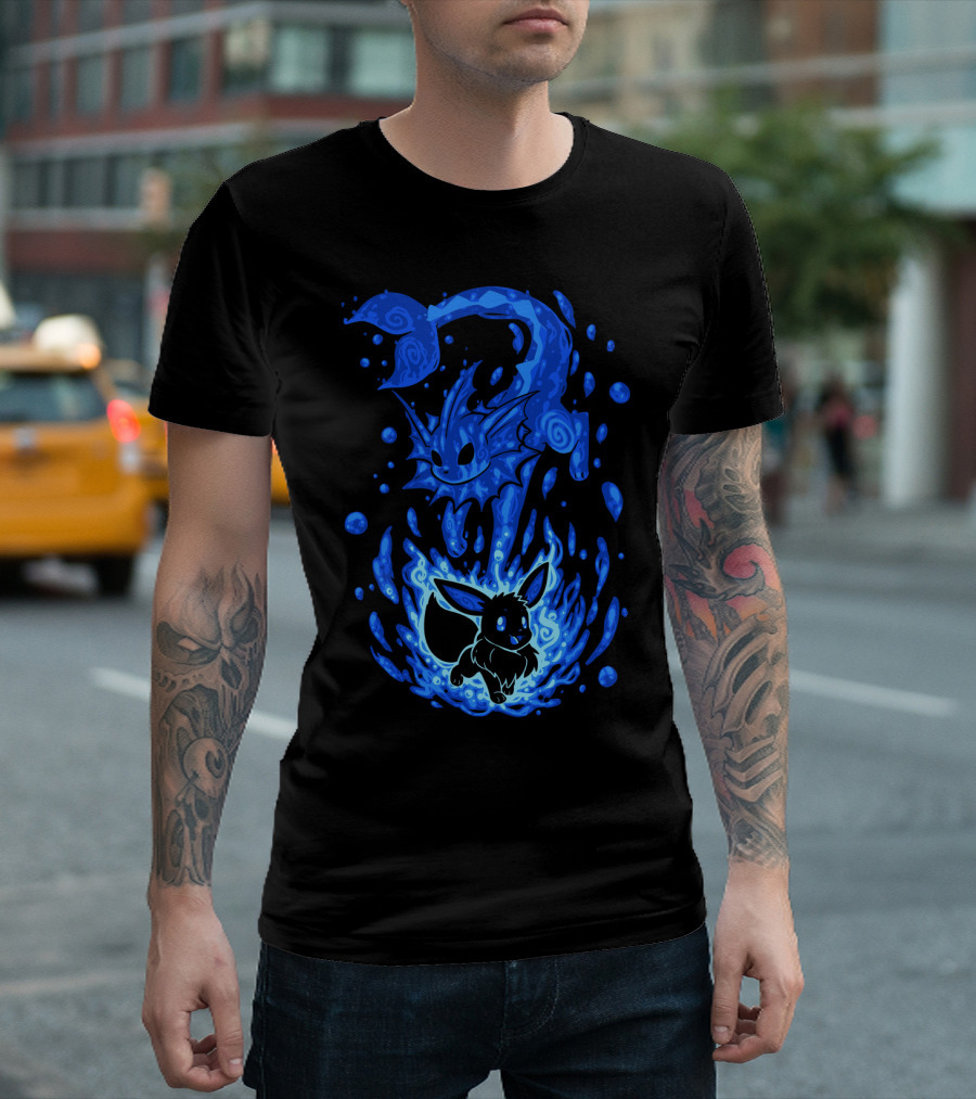 EVOLUTION POKEMON VAPOREON EEVEE TRANSFORMATION BLUE WATERSPLASH T-Shirt
