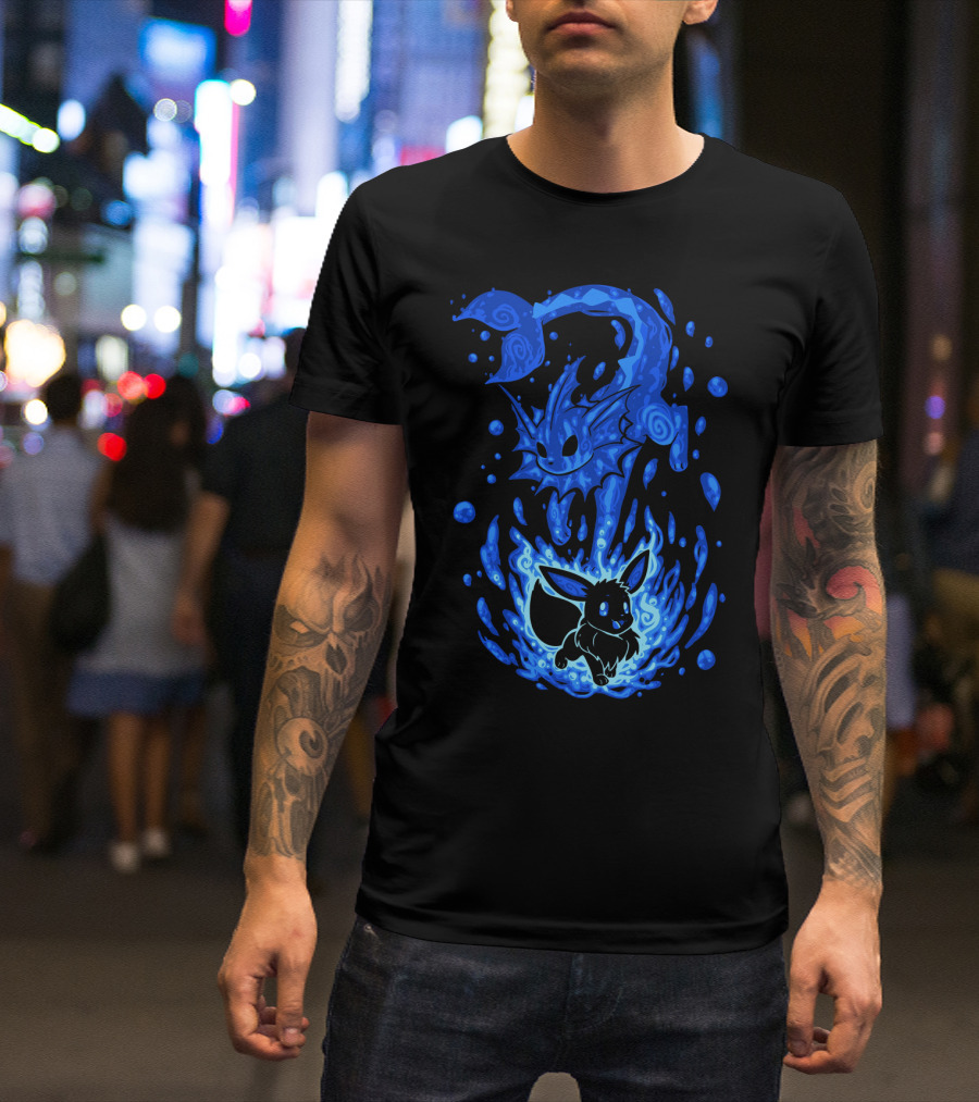 EVOLUTION POKEMON VAPOREON EEVEE TRANSFORMATION BLUE WATERSPLASH T-Shirt