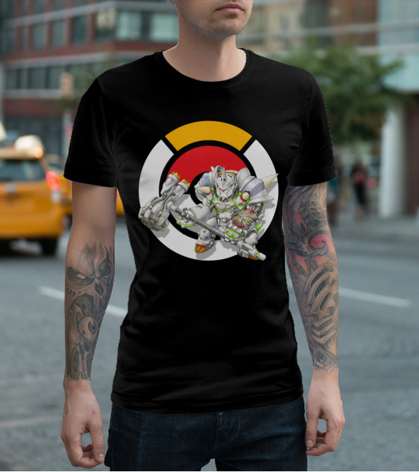 POKEMON X OVERWATCH CHESNAUGHT REINHARDT CROSSOVER BATTLE ARMOR T-Shirt