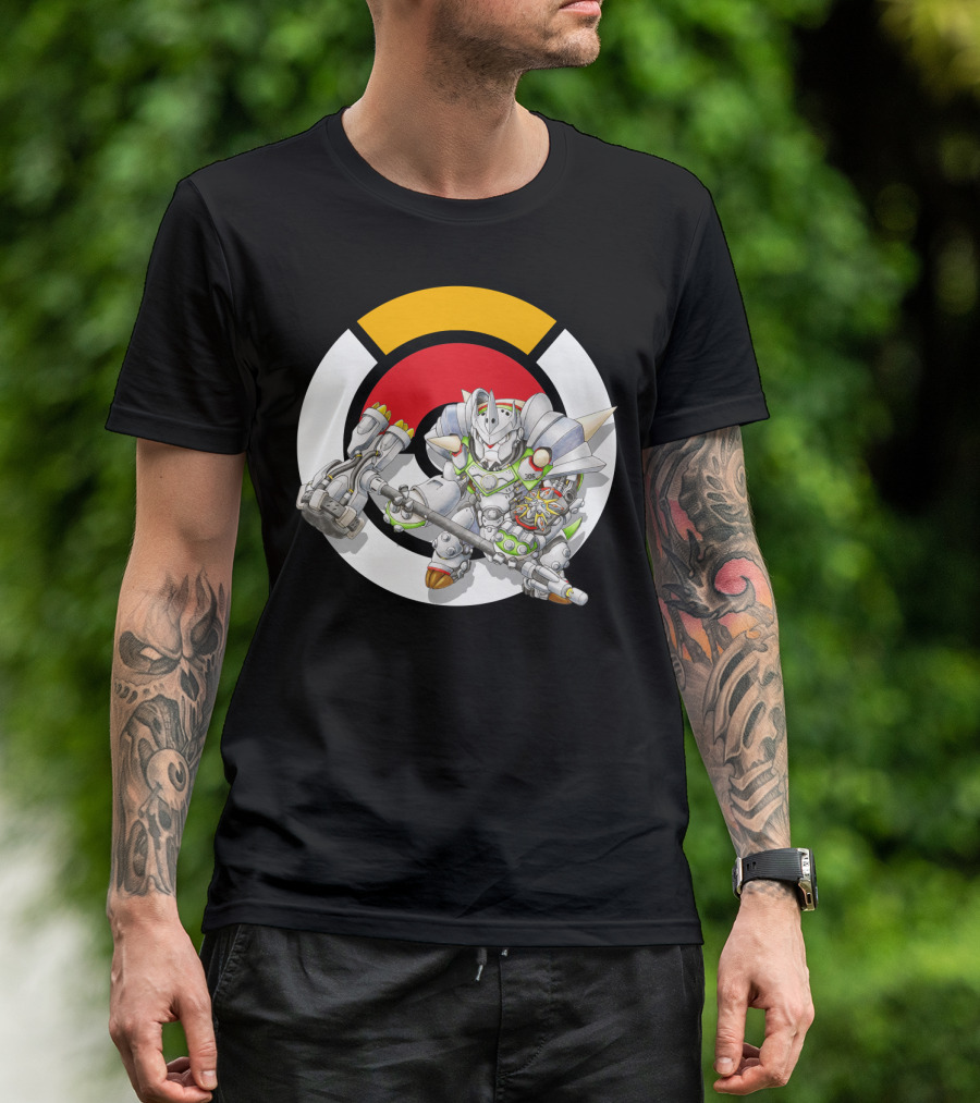 POKEMON X OVERWATCH CHESNAUGHT REINHARDT CROSSOVER BATTLE ARMOR T-Shirt
