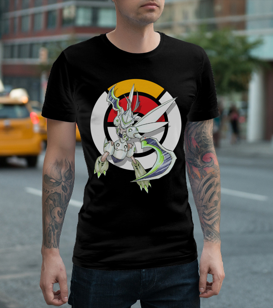POKEMON X OVER SCYTHER X GENJI Logo Collaboration with Iconic Fusion Character T-Shirt