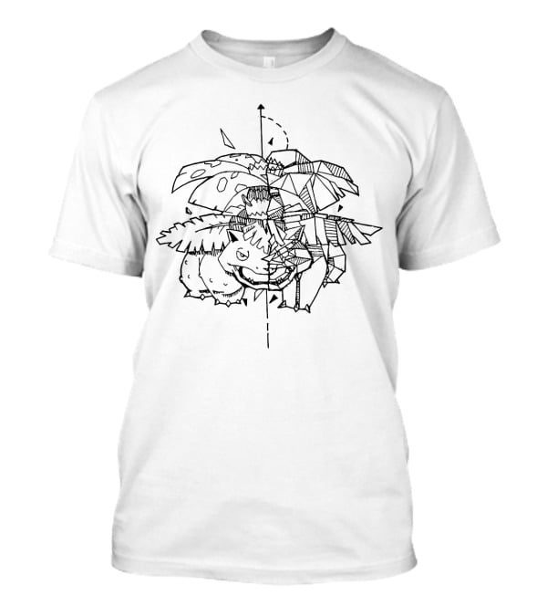 Geometric Pokemon Venusaur Black And White Line T-Shirt