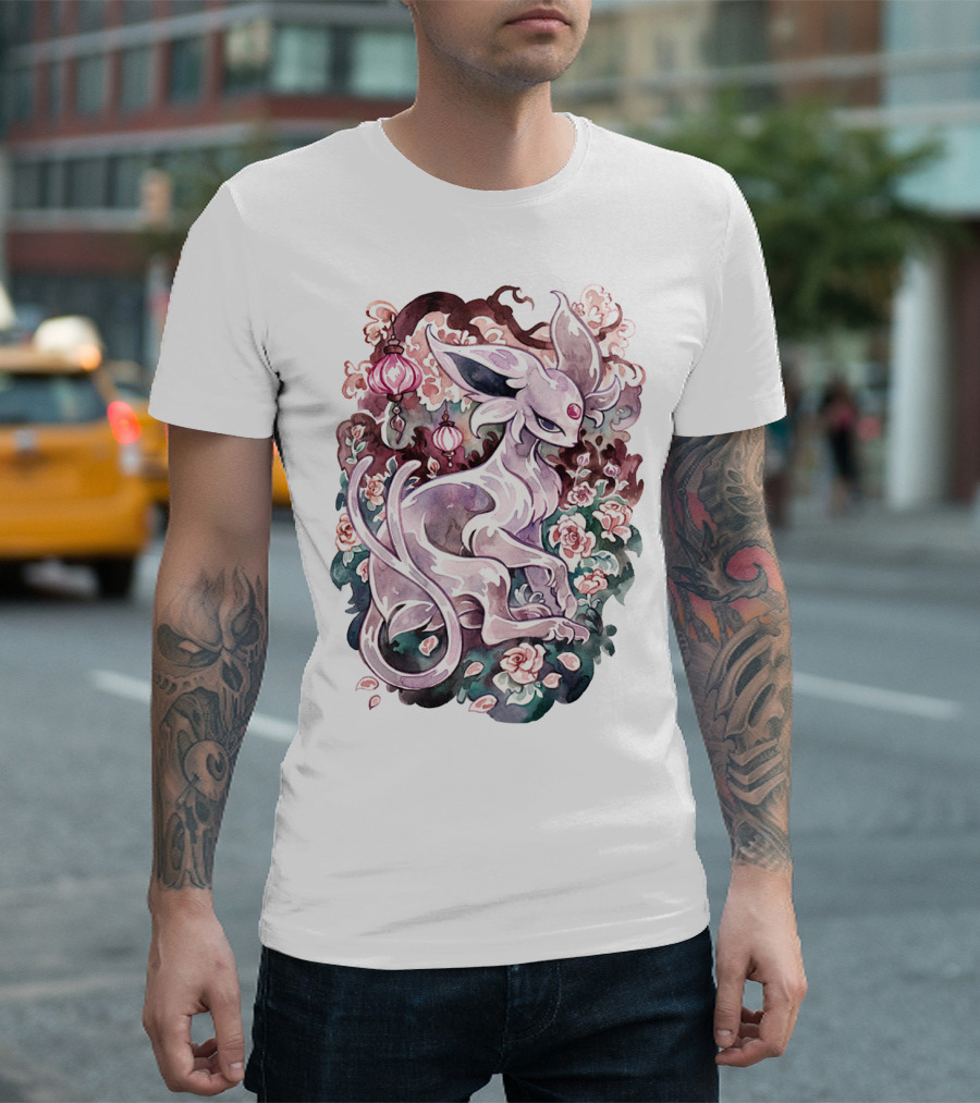 WATERCOLOR POKEMON ESPEON IN FLORAL ORNAMENTS T-Shirt
