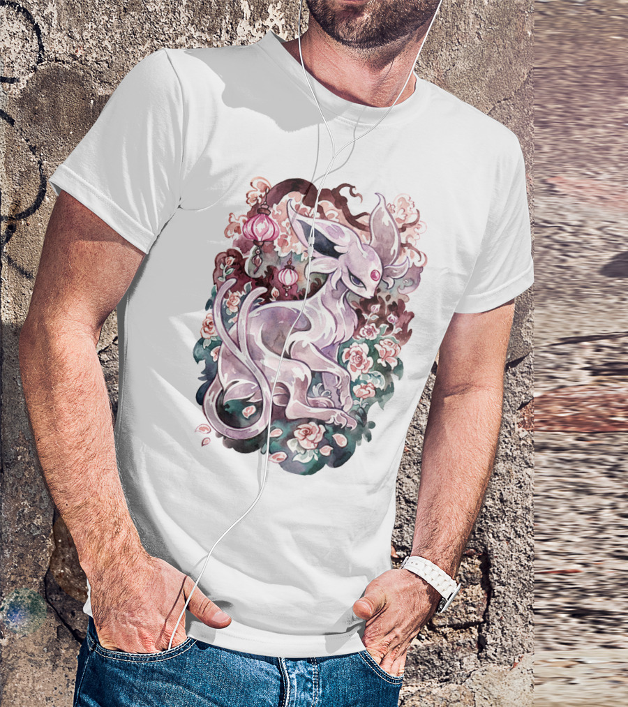 WATERCOLOR POKEMON ESPEON IN FLORAL ORNAMENTS T-Shirt