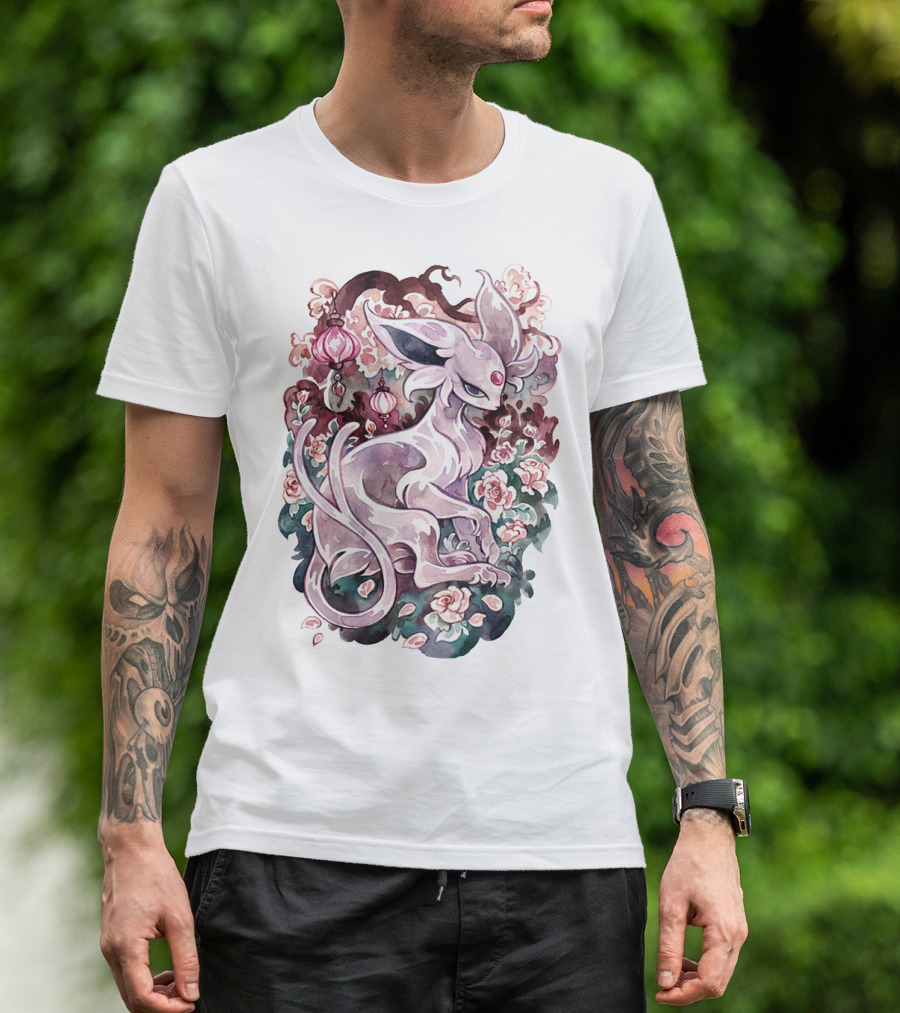 WATERCOLOR POKEMON ESPEON IN FLORAL ORNAMENTS T-Shirt
