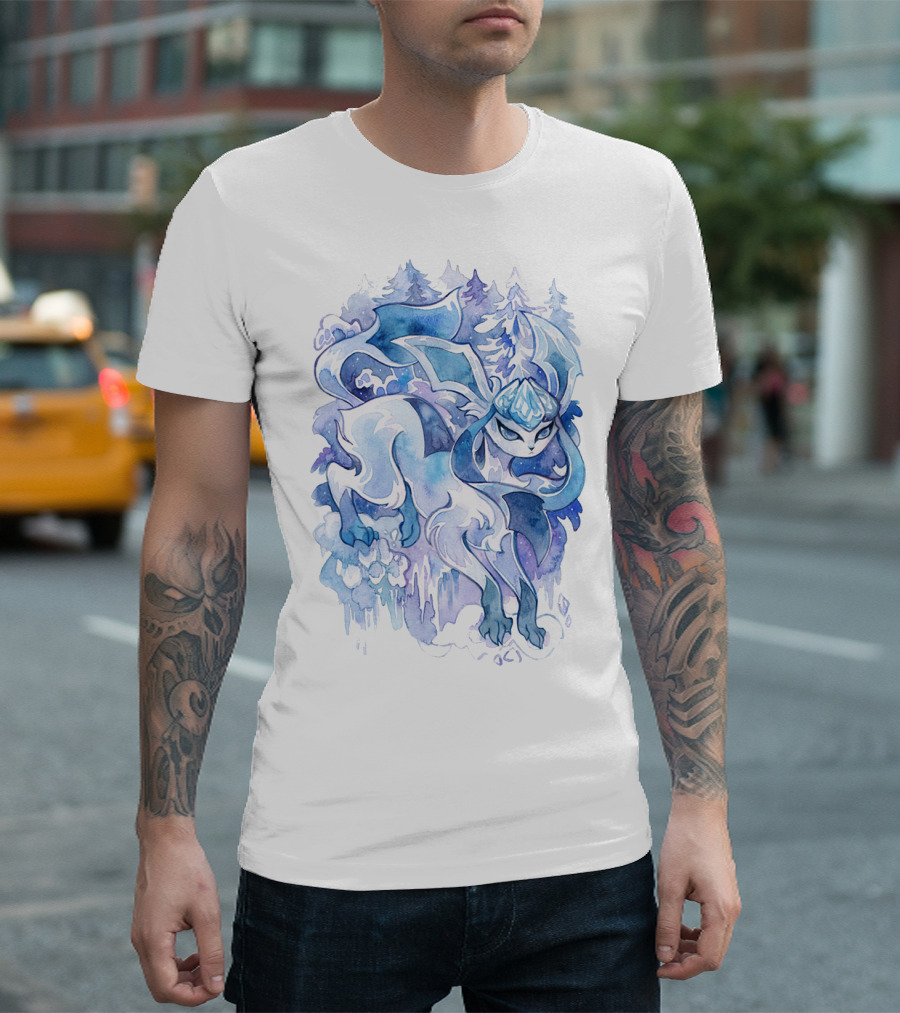 WATERCOLOR POKEMON GLACEON SNOWY FOREST BACKGROUND T-Shirt