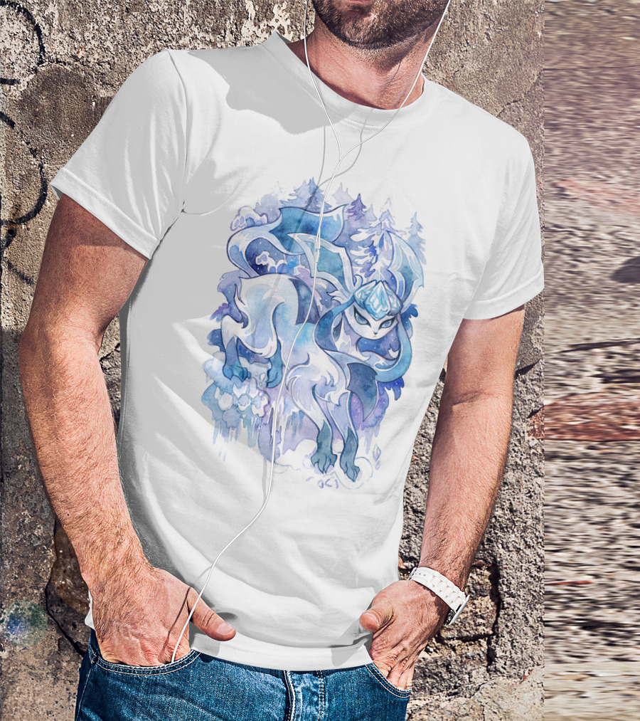 WATERCOLOR POKEMON GLACEON SNOWY FOREST BACKGROUND T-Shirt