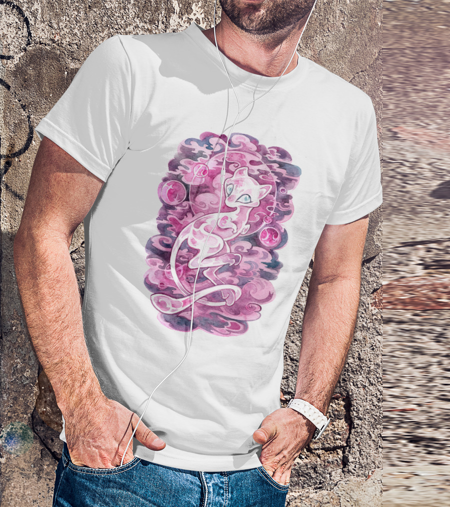 WATERCOLOR POKEMON MEW PURPLE SWIRLS AND ORBS T-Shirt