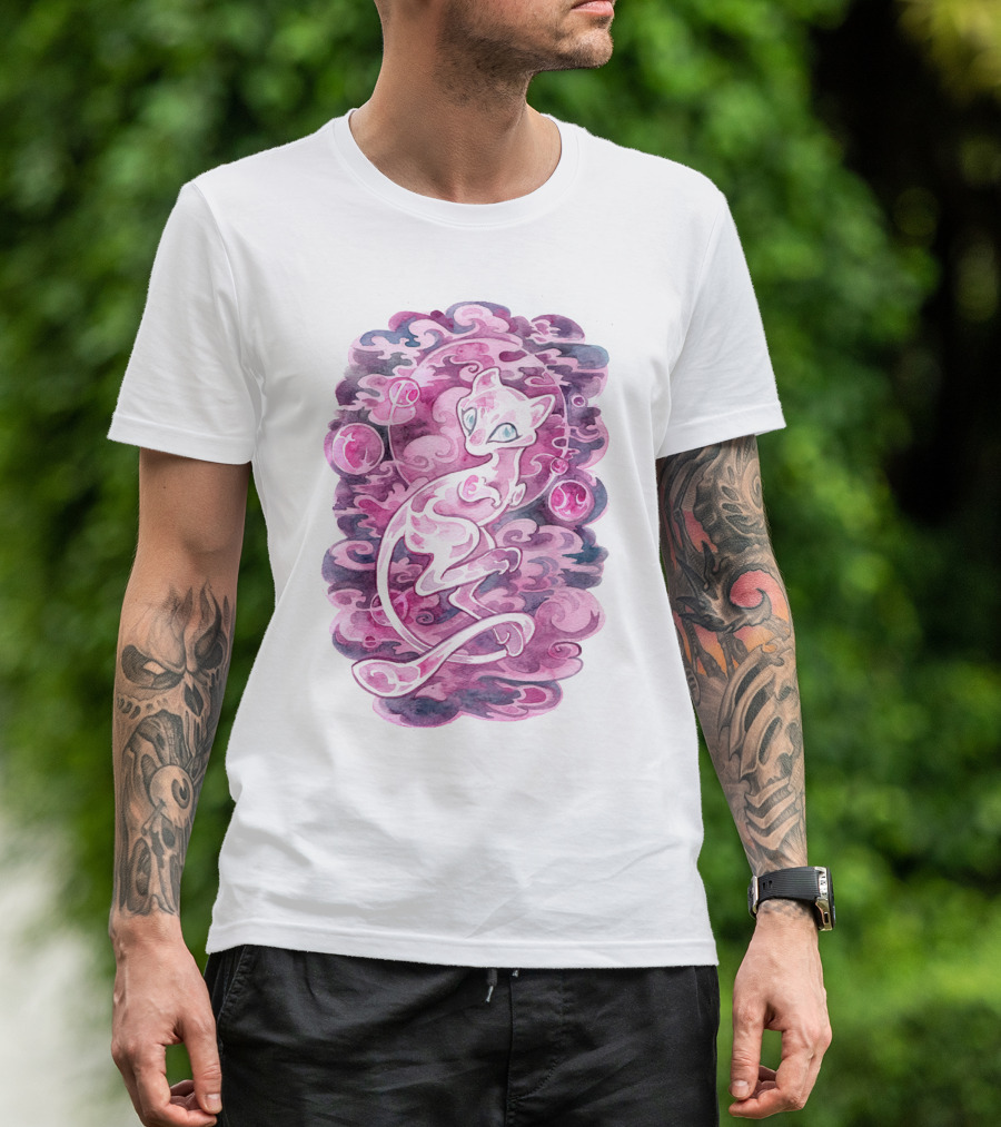 WATERCOLOR POKEMON MEW PURPLE SWIRLS AND ORBS T-Shirt