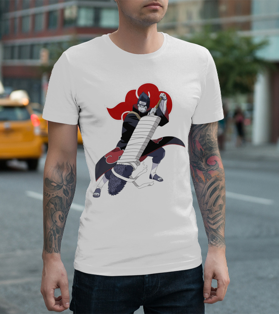 Kisame Hoshigaki Akatsuki Member Wielding Samehada with Red Cloud T-Shirt