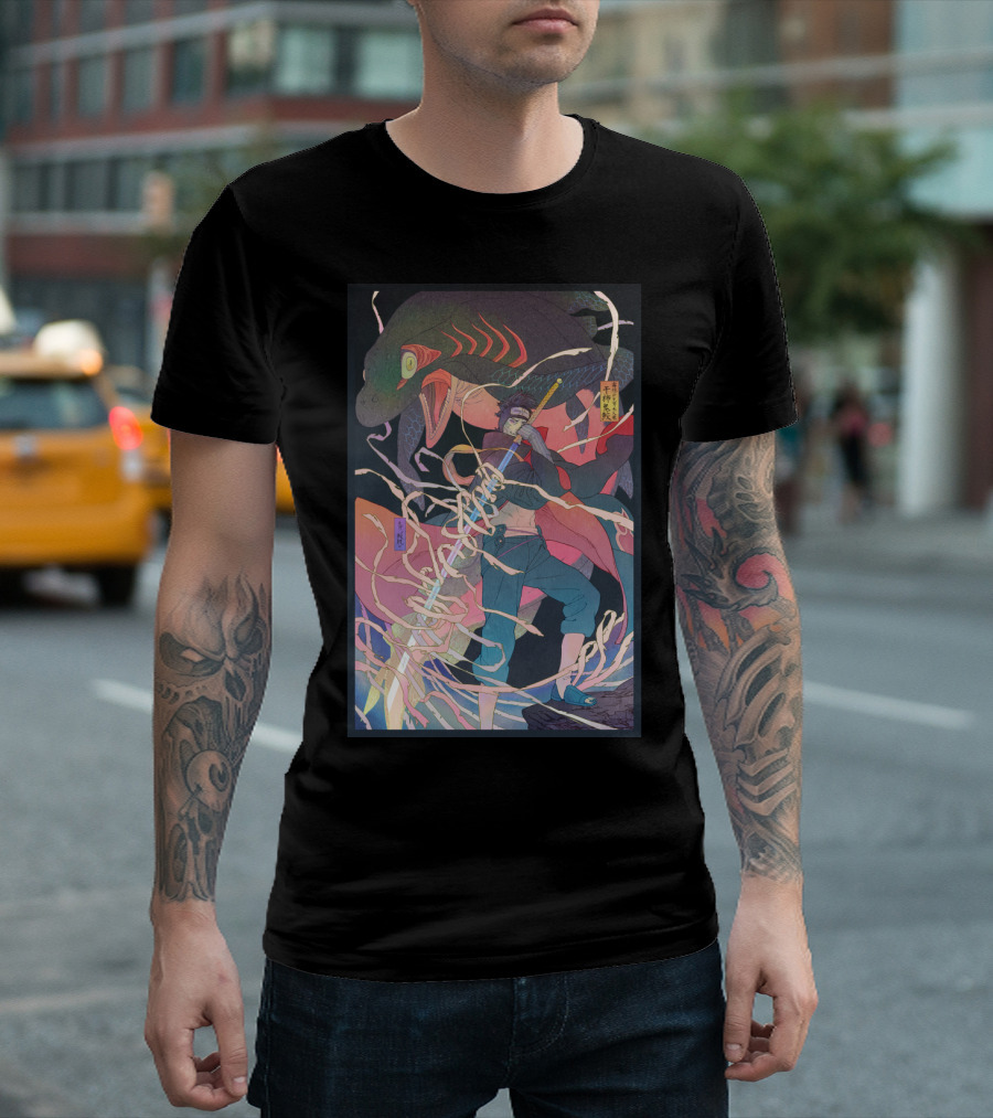 Kisame Sword Wielding Character With Giant Shark And Energy Swirls T-Shirt
