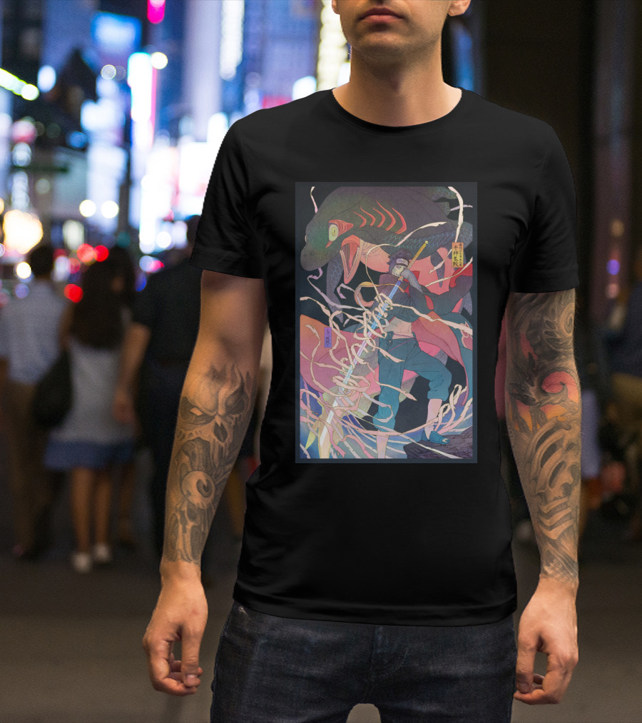 Kisame Sword Wielding Character With Giant Shark And Energy Swirls T-Shirt