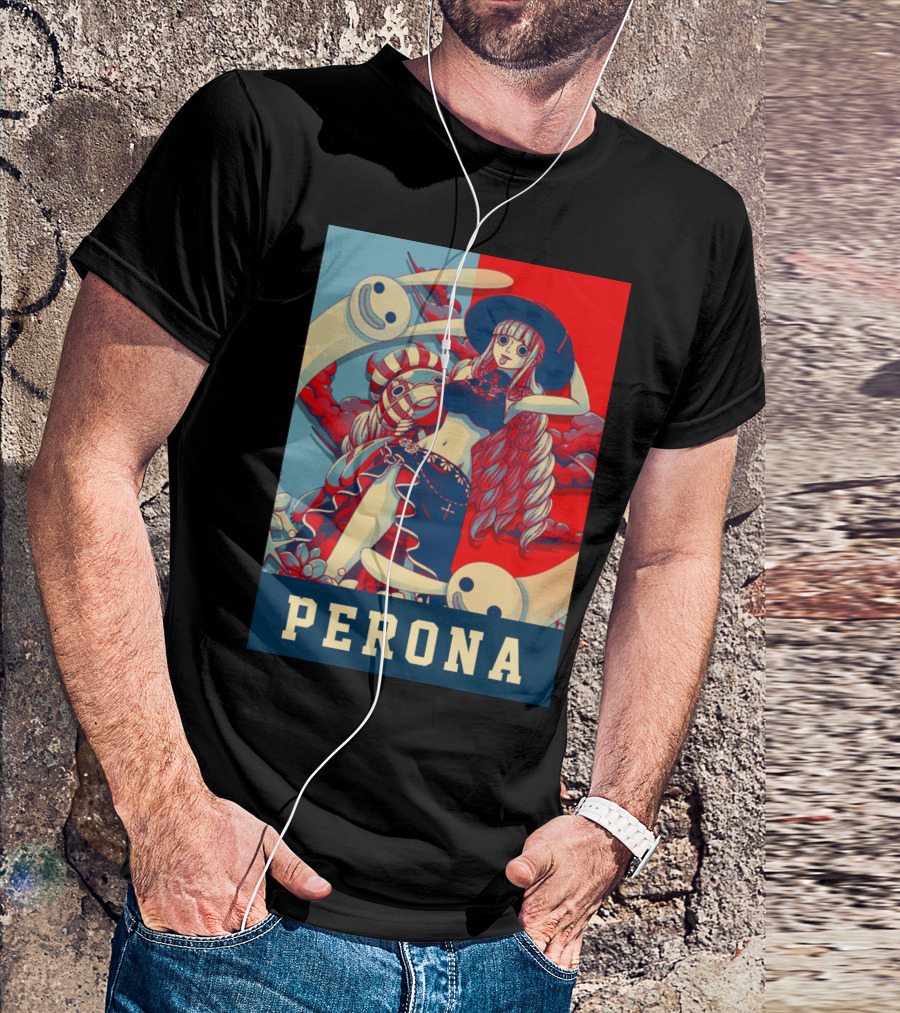 Perona One Piece Manga Anime Character With Ghosts And Red Blue Split Background T-Shirt
