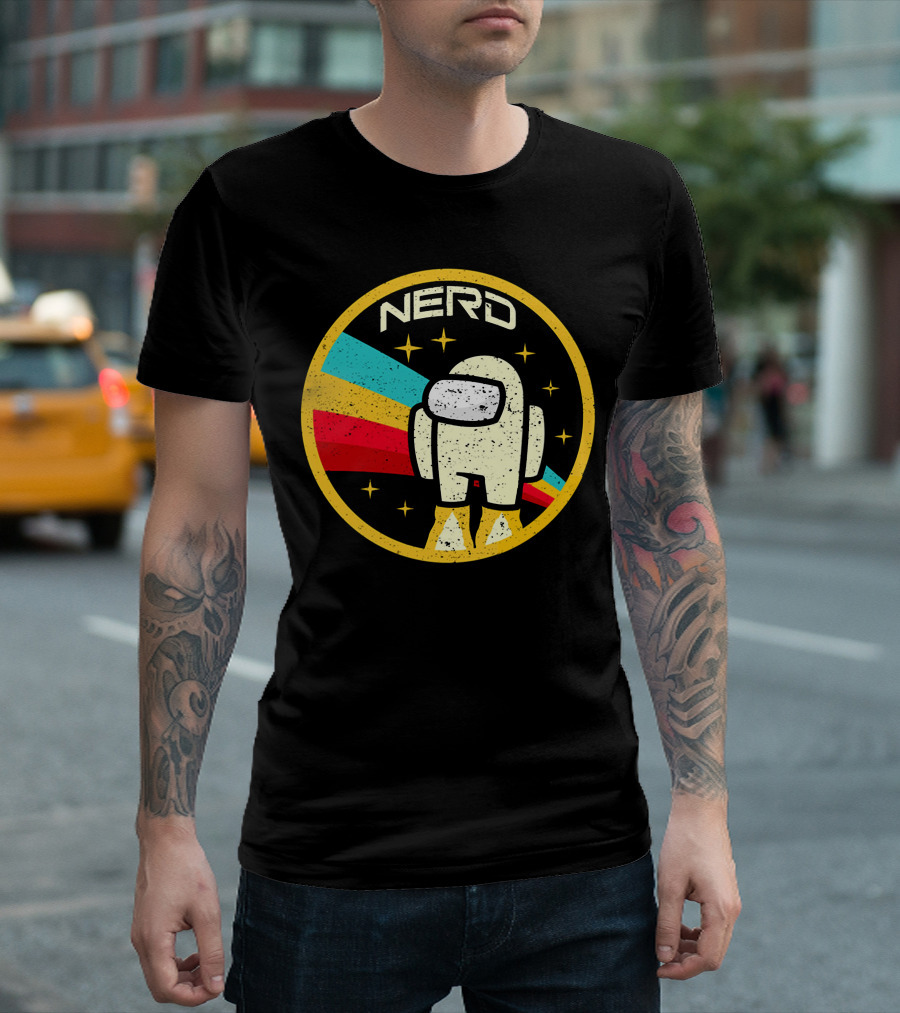 Nerd Among Us Impostors Retro Astronaut Stars T-Shirt