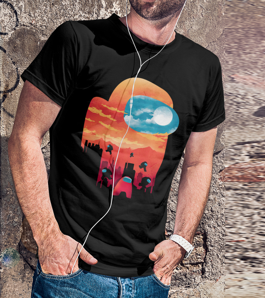 Sunset Among Us Impostors Skyline Scene T-Shirt