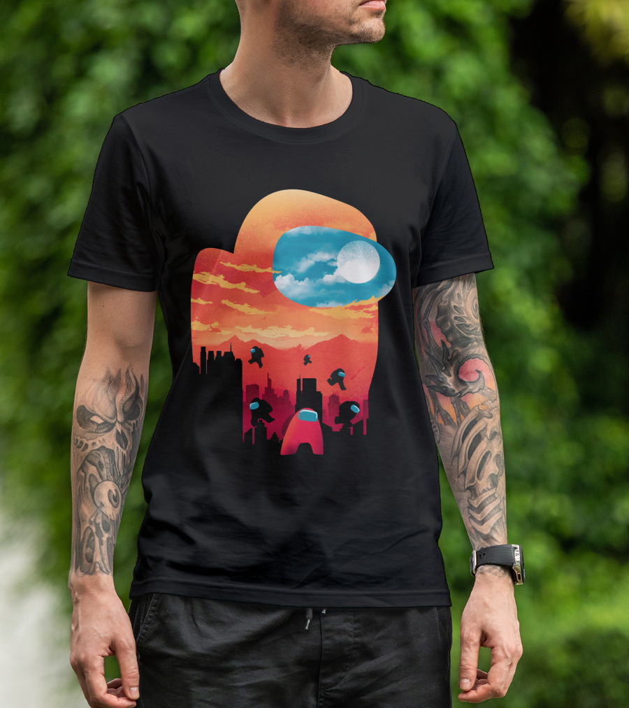 Sunset Among Us Impostors Skyline Scene T-Shirt