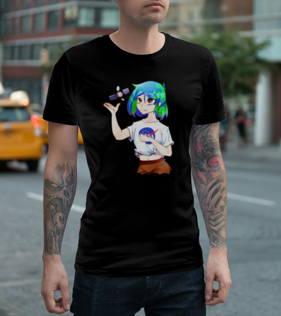 Nasa Back To School Anime Character Featuring Earth Girl And Satellite T-Shirt