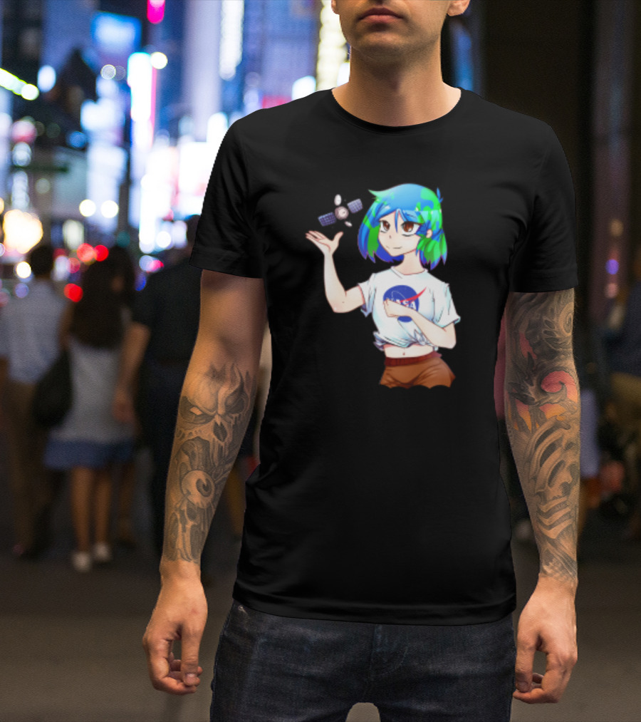 Nasa Back To School Anime Character Featuring Earth Girl And Satellite T-Shirt