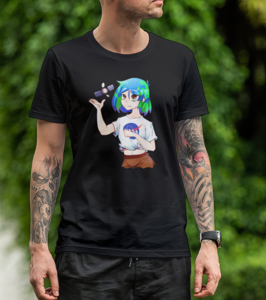 Nasa Back To School Anime Character Featuring Earth Girl And Satellite T-Shirt
