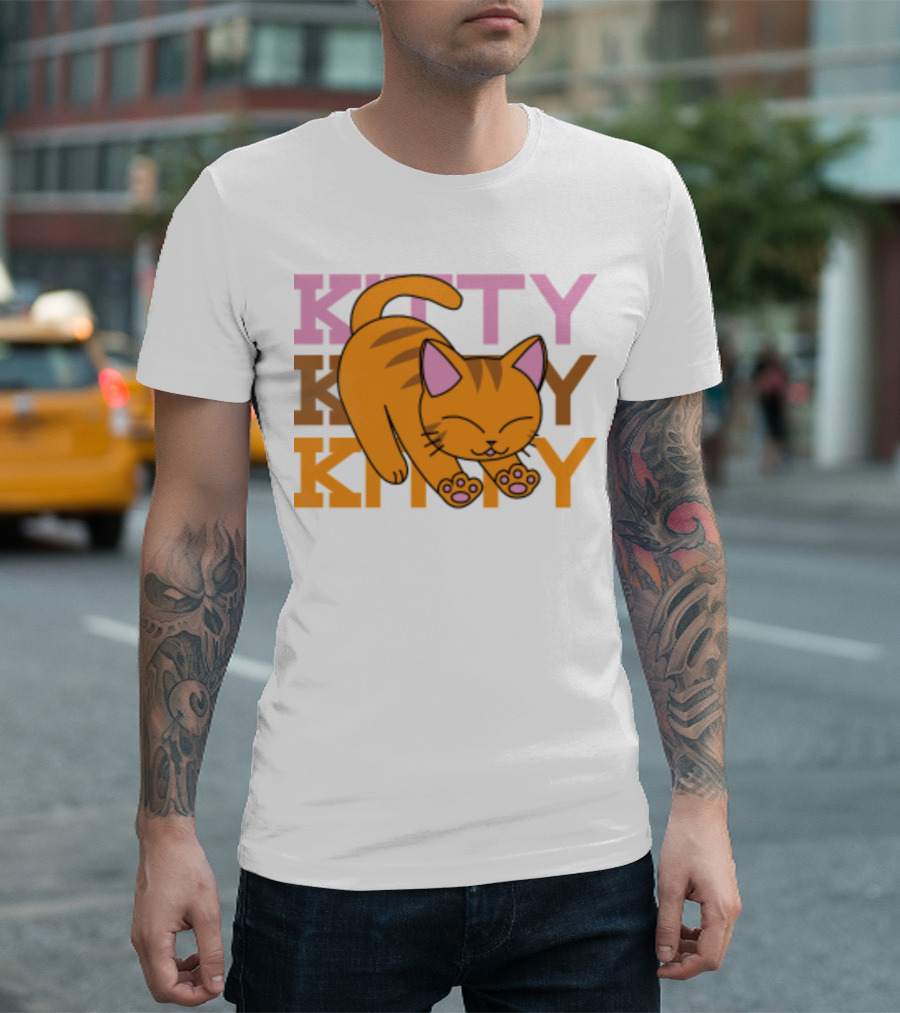 Kitty Kitty Playful Ginger Cat Illustration with Pastel Text T-Shirt