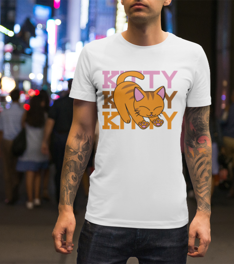 Kitty Kitty Playful Ginger Cat Illustration With Pastel Text T-Shirt