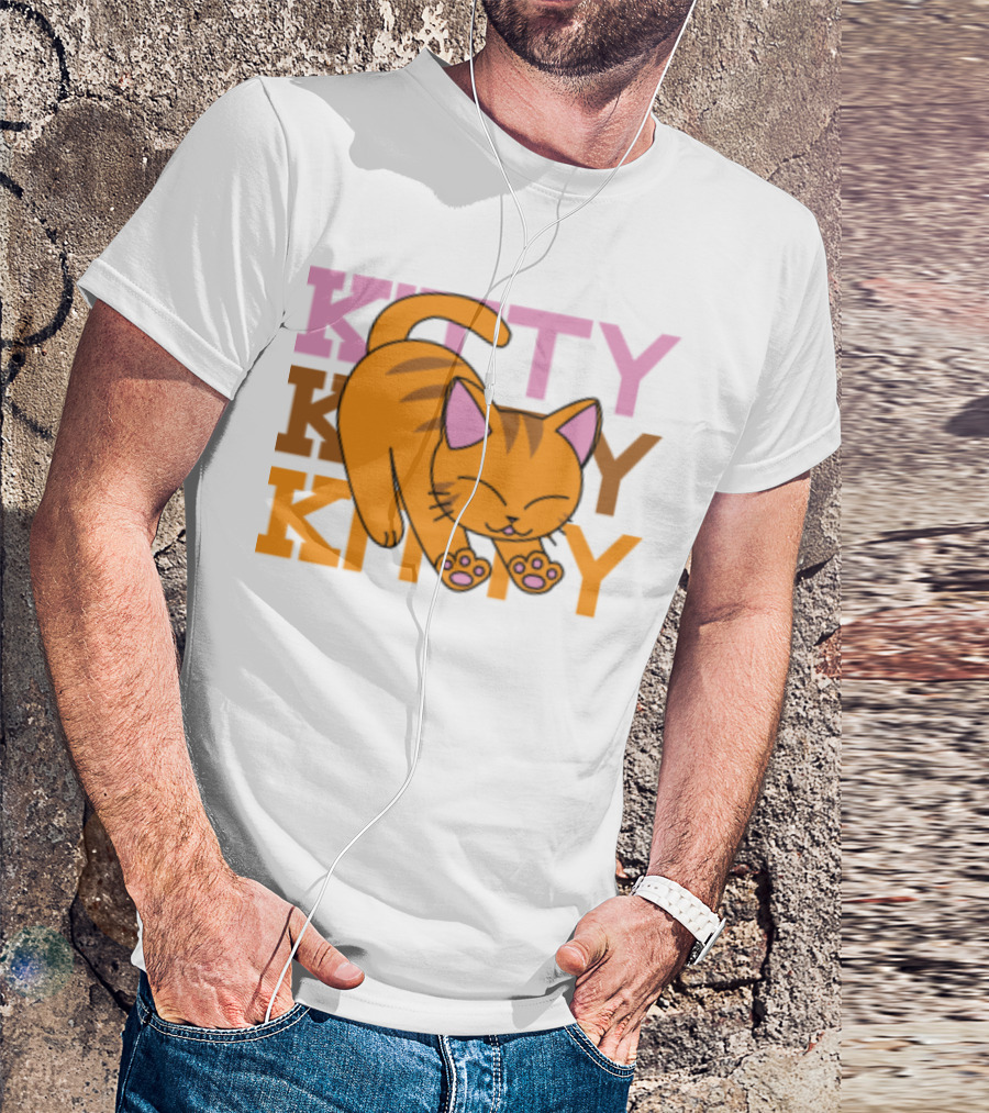 Kitty Kitty Playful Ginger Cat Illustration With Pastel Text T-Shirt