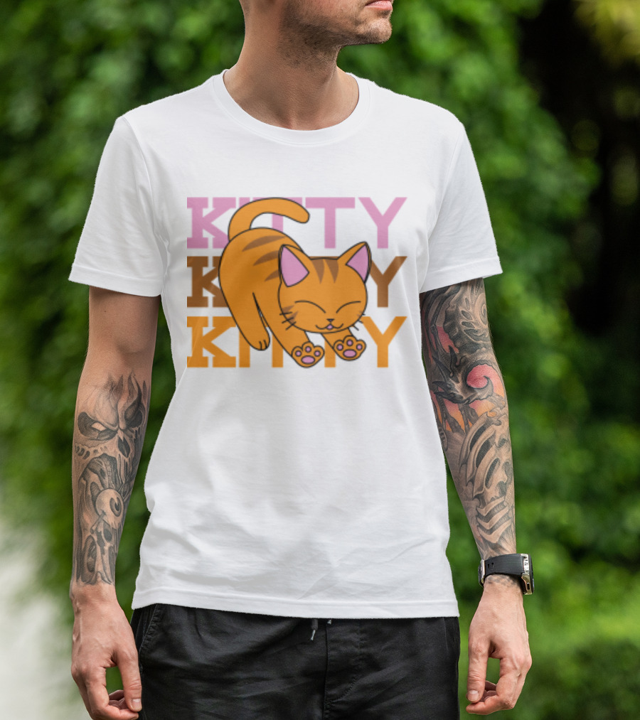 Kitty Kitty Playful Ginger Cat Illustration With Pastel Text T-Shirt