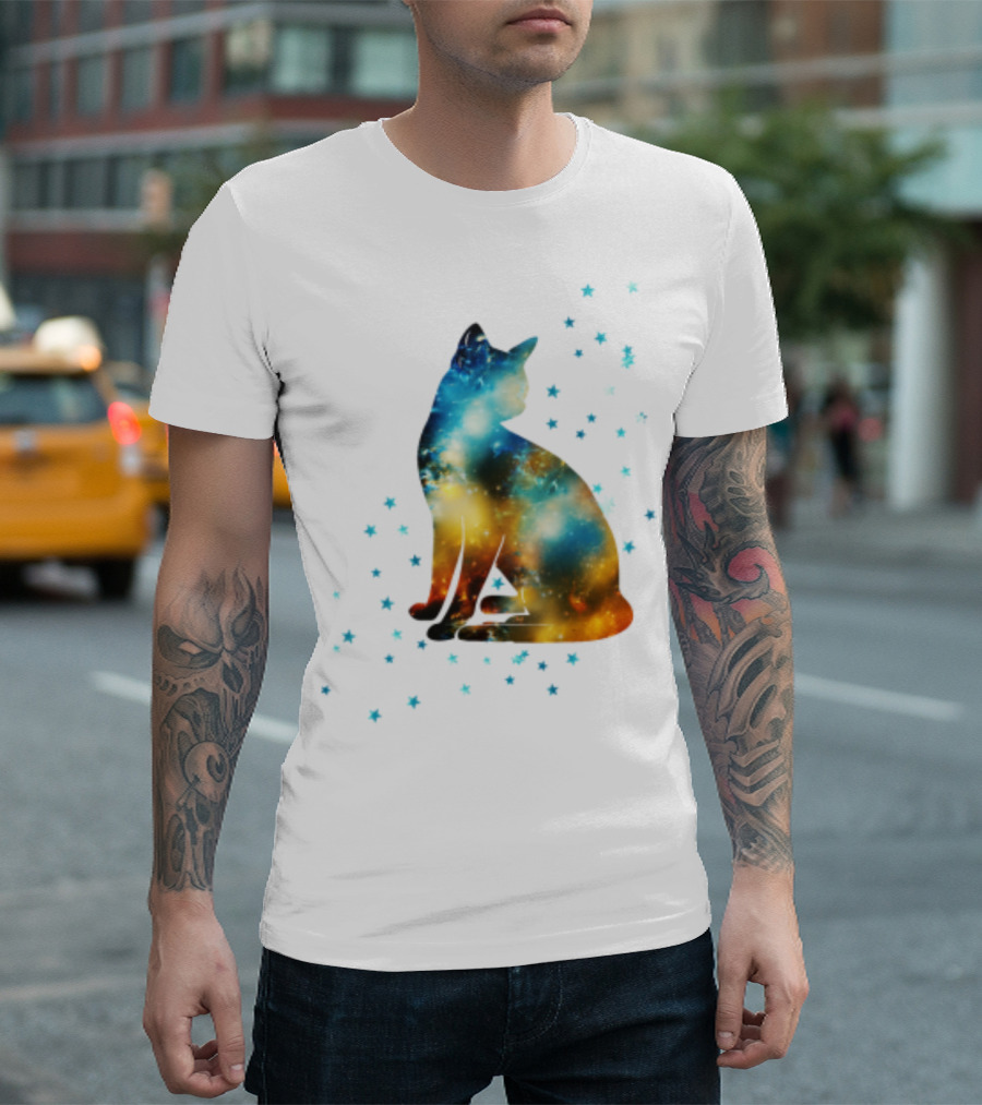 Galaxy Kitty Celestial Cat with Cosmic Stars T-Shirt
