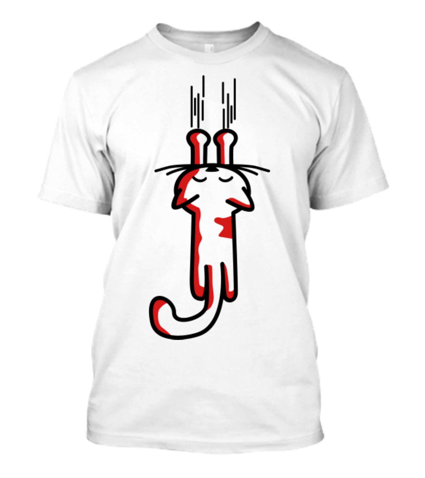Minimalist Red And White Cartoon Cat With Long Ears Design From 'My Kitty Cats T-Shirt