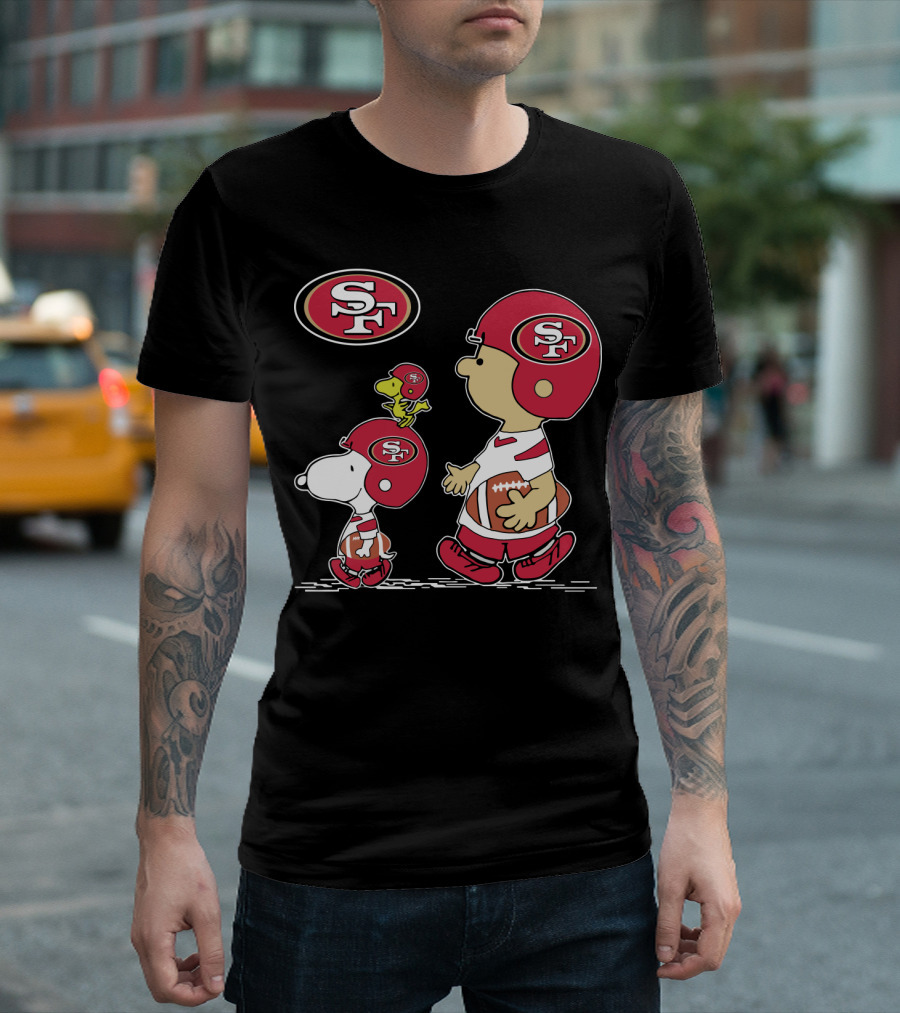 Christmas Peanuts Cute Football San Francisco 49ers Snoopy Woodstock Helmet Charlie Brown T-Shirt