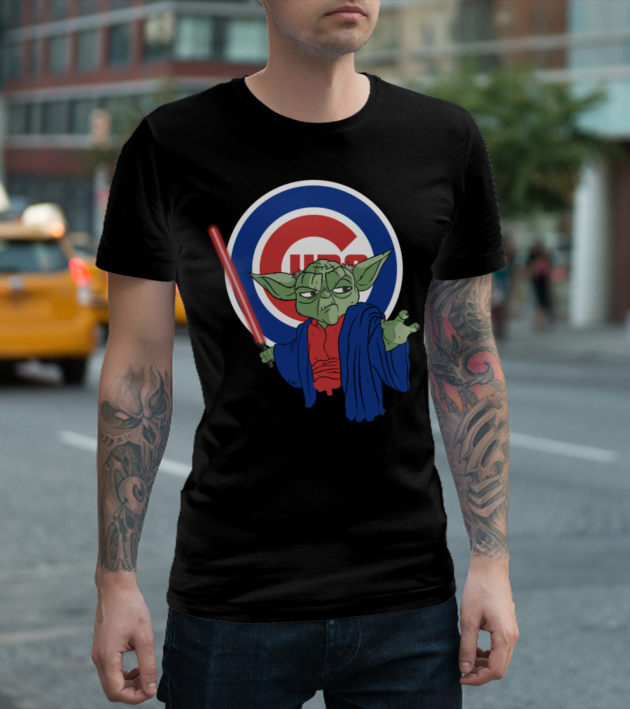 Cubs Yoda With Lightsaber And Chicago Cubs T-Shirt