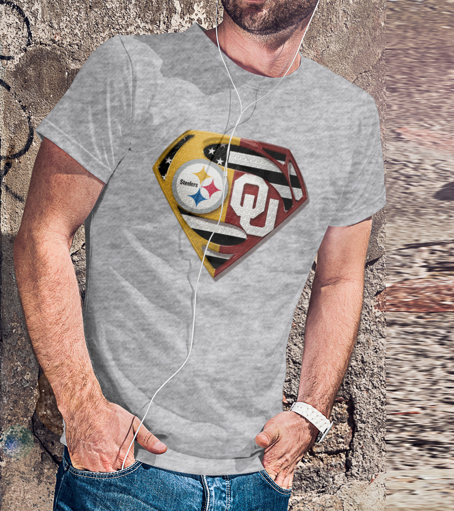 Steelers Ou Superman Logo With Stars And Stripes T-Shirt