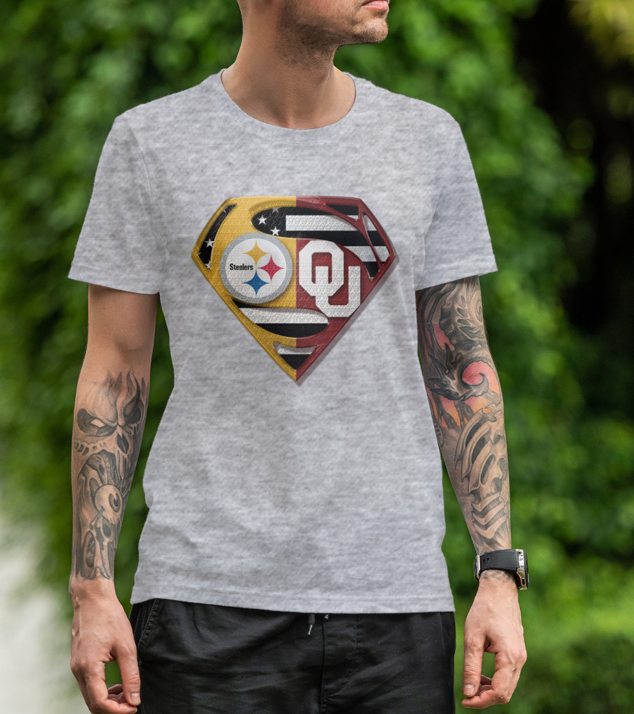 Steelers Ou Superman Logo With Stars And Stripes T-Shirt